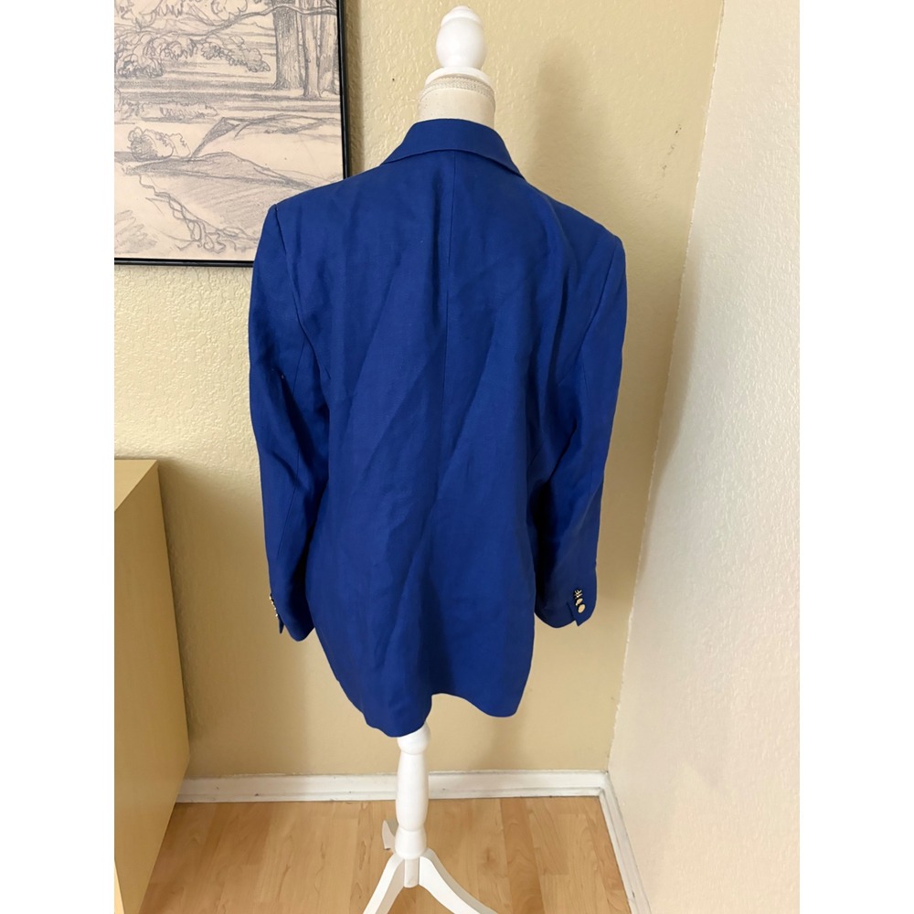 LAUREN RALPH LAUREN Double-Breasted Linen-Cotton Blazer Covolt Blue Size 18 - Picture 5 of 7